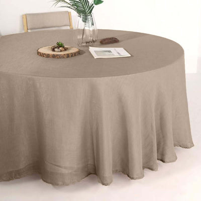 Faux Linen Round Tablecloth 120" Taupe with Slubby Textured - Wrinkle Resistant & Seamless Table Cover