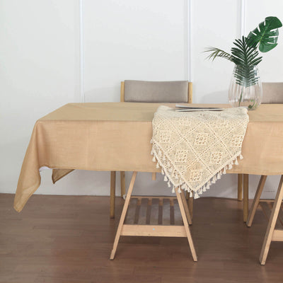 Faux Linen Rectangular Tablecloth 60"x102" Natural - Slubby Textured & Wrinkle Resistant Table Cover