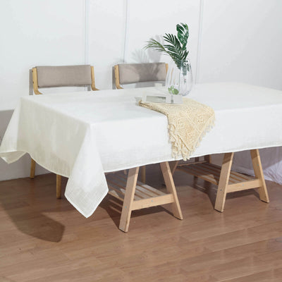Faux Linen Rectangular Tablecloth 60"x102" White - Slubby Textured & Wrinkle Resistant Table Cover for Stylish Event Settings