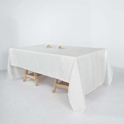 Faux Linen Rectangular Tablecloth 60"x126" White - Slubby Textured & Wrinkle Resistant Table Cover for Rustic Themed Events