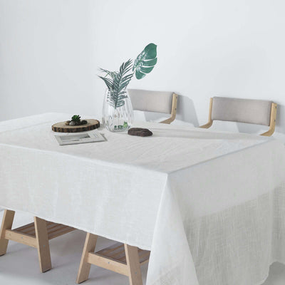 Faux Linen Rectangular Tablecloth 60"x126" White - Slubby Textured & Wrinkle Resistant Table Cover for Rustic Themed Events