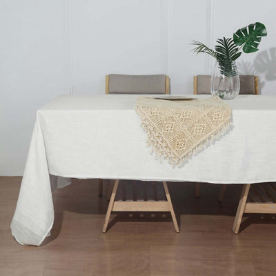 Faux Linen Rectangular Tablecloth 60"x126" White - Slubby Textured & Wrinkle Resistant Table Cover for Rustic Themed Events