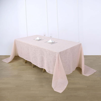 Faux Linen Rectangular Tablecloth 90"x132" Blush with Slubby Textured - Wrinkle Resistant & Seamless Table Cover