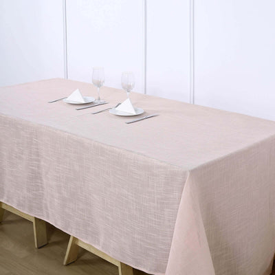 Faux Linen Rectangular Tablecloth 90"x132" Blush with Slubby Textured - Wrinkle Resistant & Seamless Table Cover
