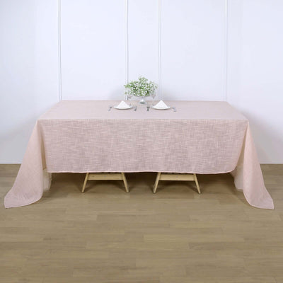 Faux Linen Rectangular Tablecloth 90"x132" Blush with Slubby Textured - Wrinkle Resistant & Seamless Table Cover
