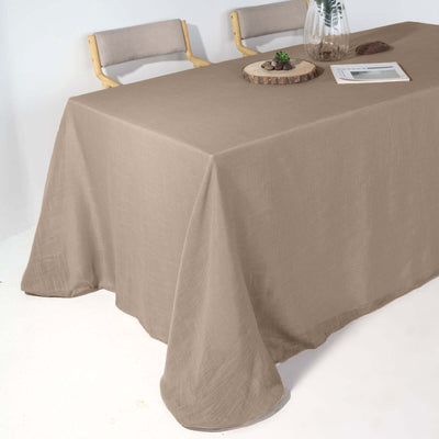 Faux Linen Rectangular Tablecloth 90"x132" Taupe with Slubby Textured - Wrinkle Resistant & Seamless Table Cover
