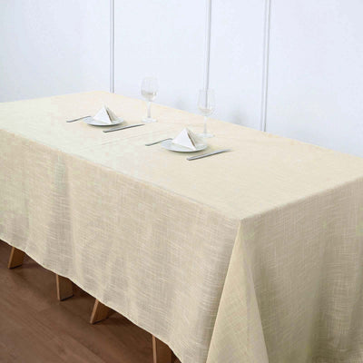 Faux Linen Rectangular Tablecloth 90"x132" Beige with Slubby Textured - Wrinkle Resistant & Seamless Table Cover