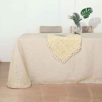 Faux Linen Rectangular Tablecloth 90"x156" Beige with Slubby Textured - Wrinkle Resistant & Seamless Table Cover