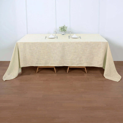 Faux Linen Rectangular Tablecloth 90"x132" Beige with Slubby Textured - Wrinkle Resistant & Seamless Table Cover