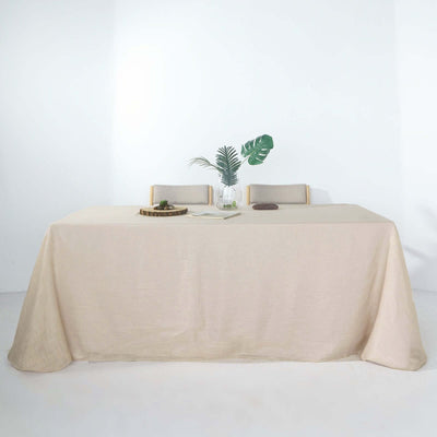 Faux Linen Rectangular Tablecloth 90"x156" Beige with Slubby Textured - Wrinkle Resistant & Seamless Table Cover