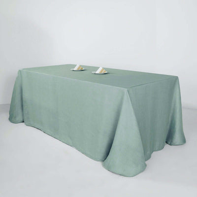 Faux Linen Rectangular Tablecloth 90"x132" Dusty Blue with Slubby Textured - Wrinkle Resistant & Seamless Table Cover