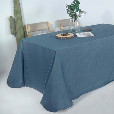 Faux Linen Rectangular Tablecloth 90"x132" Blue with Slubby Textured - Wrinkle Resistant & Seamless Table Cover