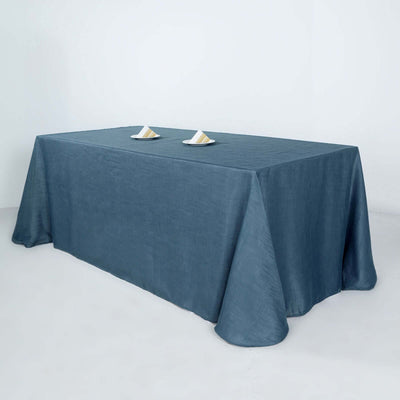 Faux Linen Rectangular Tablecloth 90"x132" Blue with Slubby Textured - Wrinkle Resistant & Seamless Table Cover