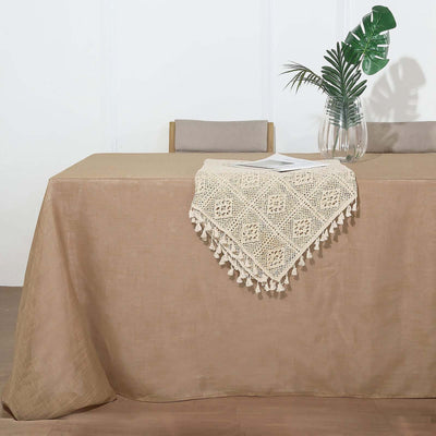 Faux Linen Rectangular Tablecloth 90"x132" Natural with Slubby Textured - Wrinkle Resistant & Seamless Table Cover