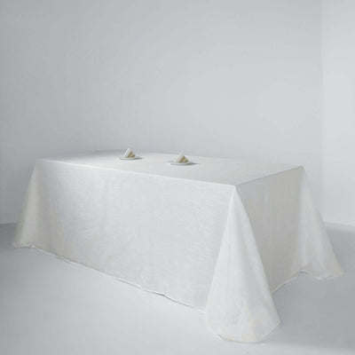 Faux Linen Rectangular Tablecloth 90"x132" White with Slubby Textured - Wrinkle Resistant & Seamless Table Cover for Boho Chic Party Settings