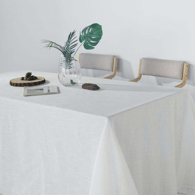 Faux Linen Rectangular Tablecloth 90"x156" White with Slubby Textured - Wrinkle Resistant & Seamless Table Cover for Boho Chic Events