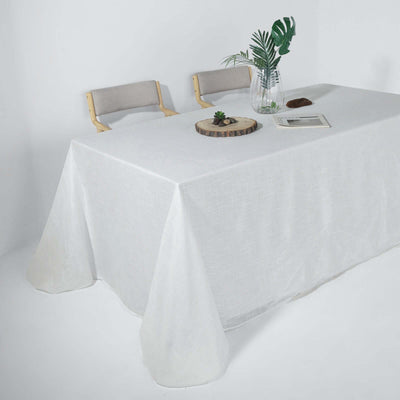 Faux Linen Rectangular Tablecloth 90"x132" White with Slubby Textured - Wrinkle Resistant & Seamless Table Cover for Boho Chic Party Settings