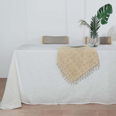 Faux Linen Rectangular Tablecloth 90"x132" White with Slubby Textured - Wrinkle Resistant & Seamless Table Cover for Boho Chic Party Settings