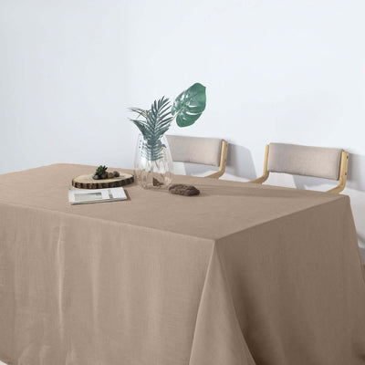 Faux Linen Rectangular Tablecloth 90"x156" Taupe with Slubby Textured - Wrinkle Resistant & Seamless Table Cover