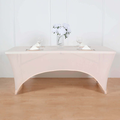 Stretch Spandex Rectangle Tablecloth 6ft Blush - Wrinkle Free Fitted Table Cover