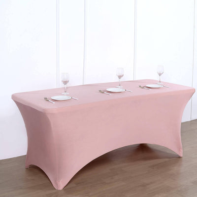 Stretch Spandex Rectangle Tablecloth 6ft Dusty Rose - Wrinkle Free Fitted Table Cover