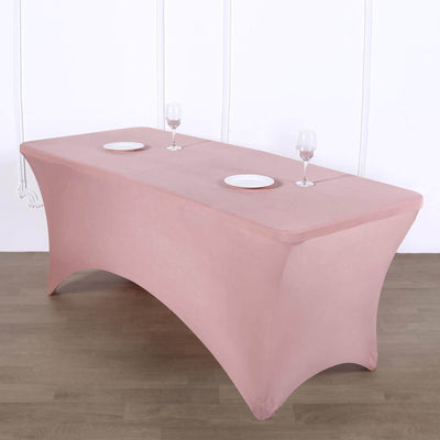 Stretch Spandex Rectangle Tablecloth 6ft Dusty Rose - Wrinkle Free Fitted Table Cover