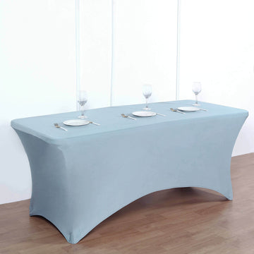 Elevate Your Event with the Dusty Blue 72"x30" Rectangular Stretch Spandex Tablecloth