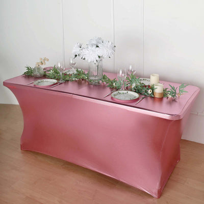 Stretch Spandex Rectangle Tablecloth 72"x30" Metallic Rose Gold - Dazzling Form-Fitting Table Cover
