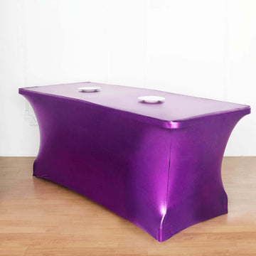 Add a Touch of Elegance with the Metallic Purple 72"x30" Rectangular Stretch Spandex Table Cover 6ft