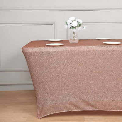 Shimmer Tinsel Spandex Rectangle Tablecloth 72"x30" Metallic Rose Gold - Glittered Shiny Table Cover