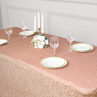 Shimmer Tinsel Spandex Rectangle Tablecloth 72"x30" Metallic Rose Gold - Glittered Shiny Table Cover