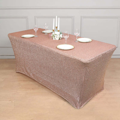 Shimmer Tinsel Spandex Rectangle Tablecloth 72"x30" Metallic Rose Gold - Glittered Shiny Table Cover