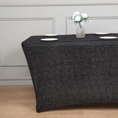 Shimmer Tinsel Spandex Rectangle Tablecloth 72"x30" Metallic Black - Glittered Shiny Table Cover