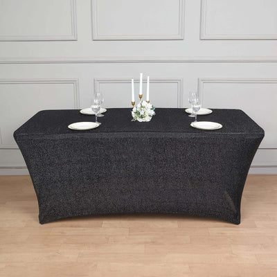Shimmer Tinsel Spandex Rectangle Tablecloth 72"x30" Metallic Black - Glittered Shiny Table Cover