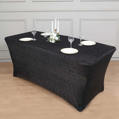 Shimmer Tinsel Spandex Rectangle Tablecloth 72"x30" Metallic Black - Glittered Shiny Table Cover