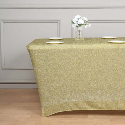 Shimmer Tinsel Spandex Rectangle Tablecloth 72"x30" Metallic Champagne - Glittered Shiny Table Cover
