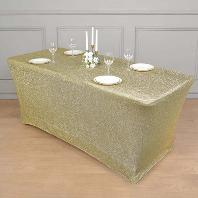 Shimmer Tinsel Spandex Rectangle Tablecloth 72"x30" Metallic Champagne - Glittered Shiny Table Cover