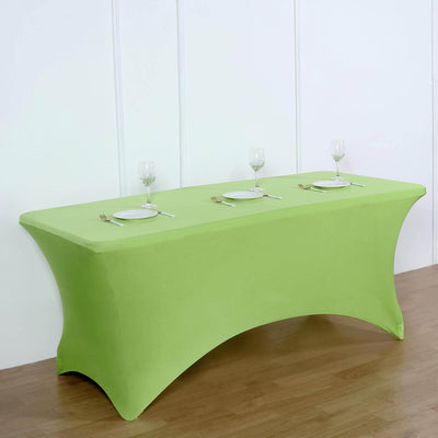 Stretch Spandex Rectangle Tablecloth 6ft Apple Green - Wrinkle Free Fitted Table Cover