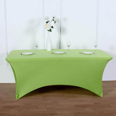 Stretch Spandex Rectangle Tablecloth 6ft Apple Green - Wrinkle Free Fitted Table Cover