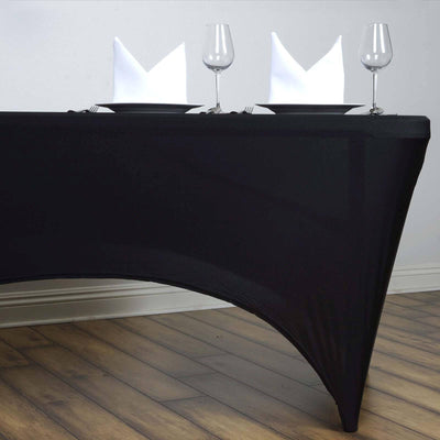 Stretch Spandex Rectangle Tablecloth 6ft Black - Easy to Maintain Form-Fitting Table Cover for Weddings & Events