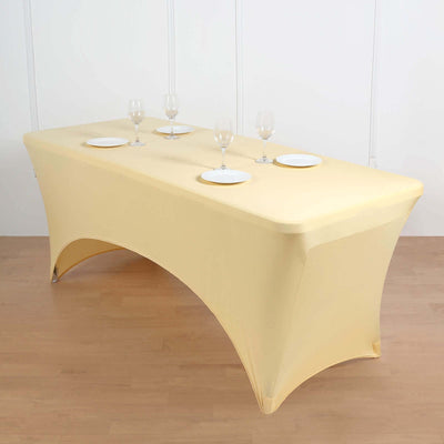 Stretch Spandex Rectangle Tablecloth 6ft Champagne - Wrinkle Free Fitted Table Cover