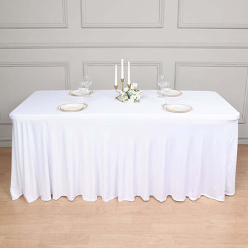 White Wavy Spandex Fitted Rectangle 1-Piece Tablecloth Table Skirt