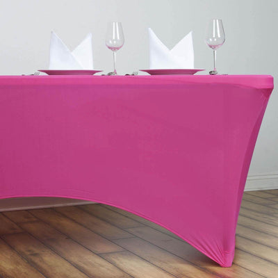 Stretch Spandex Rectangle Tablecloth 6ft Fuchsia - Wrinkle Free Fitted Table Cover