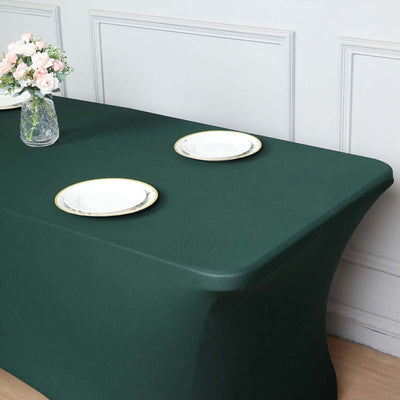 Stretch Spandex Rectangle Tablecloth 6ft Hunter Emerald Green - Wrinkle Free Fitted Table Cover