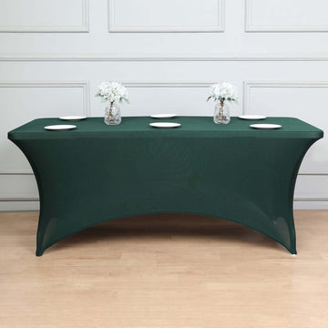 Add Elegance to Your Event with the Hunter Emerald Green Spandex Stretch Fitted Rectangular Tablecloth 6ft