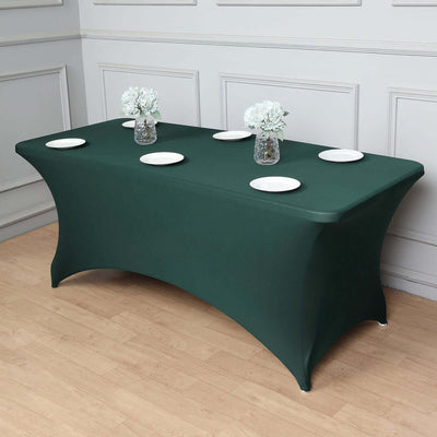 Stretch Spandex Rectangle Tablecloth 6ft Hunter Emerald Green - Wrinkle Free Fitted Table Cover