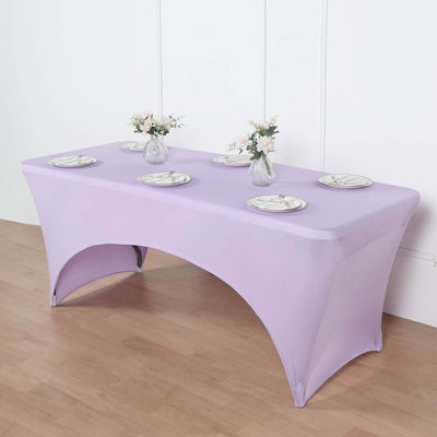 Stretch Spandex Rectangle Tablecloth 6ft Lavender Lilac - Wrinkle Free Fitted Table Cover