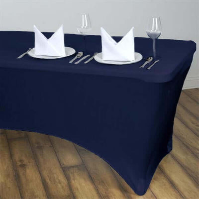 Stretch Spandex Rectangle Tablecloth 6ft Navy Blue - Wrinkle Free Fitted Table Cover
