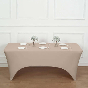 Elegant Nude Spandex Stretch Fitted Rectangular Tablecloth 6ft