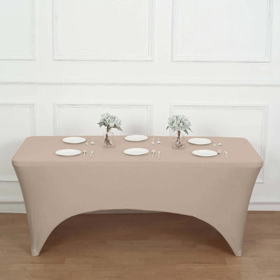 Stretch Spandex Rectangle Tablecloth 6ft Nude - Wrinkle Free Fitted Table Cover